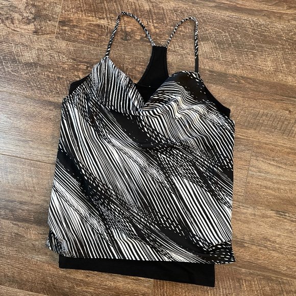Calvin Klein Tops - Calvin Klein Black & White XS Draped Layered Tank Top